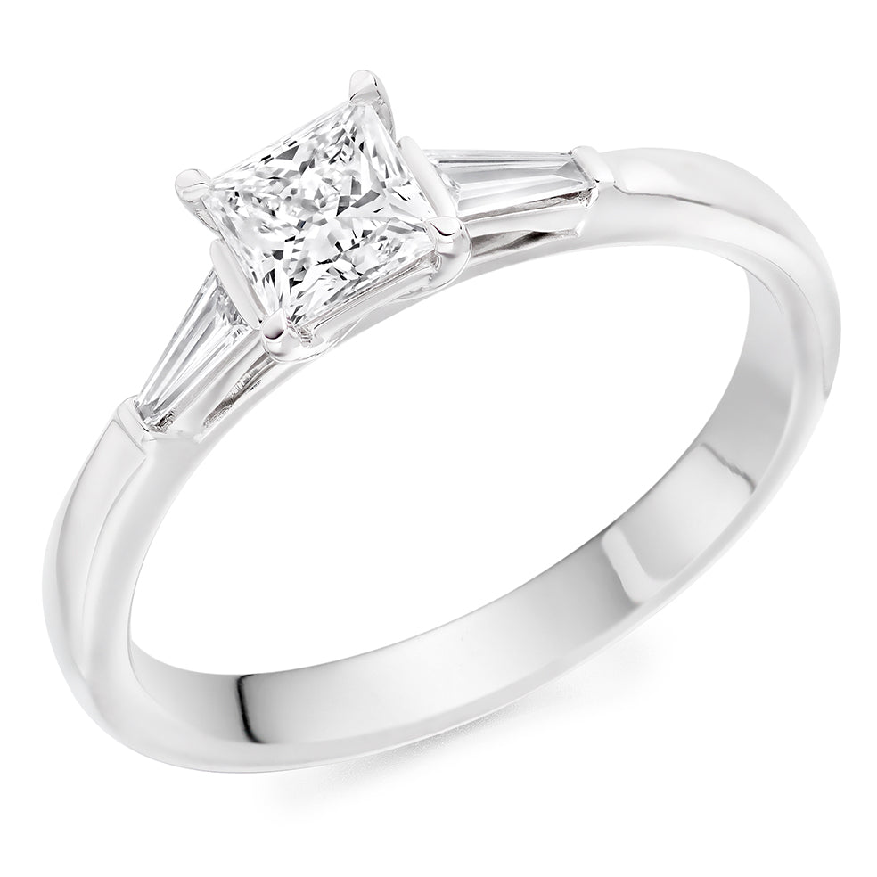 Bar-Set Trilogy Princess Cut Trilogy Ring, 0.5ct in White Gold