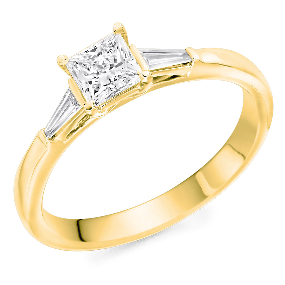 Bar-Set Trilogy Princess Cut Trilogy Ring, 0.5ct in Yellow Gold