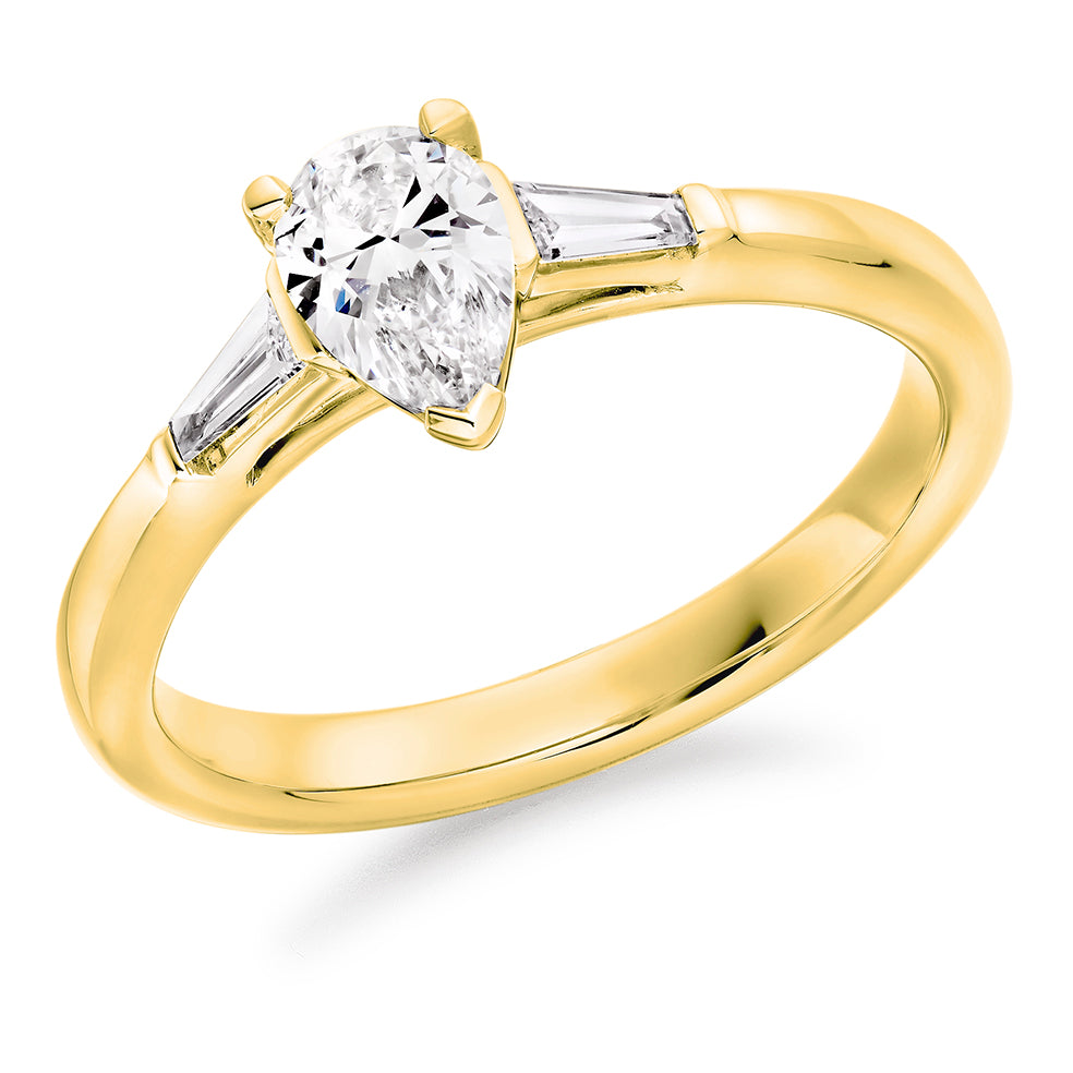 Bar-Set Trilogy Pear Cut Trilogy Ring, 0.5ct in Yellow Gold