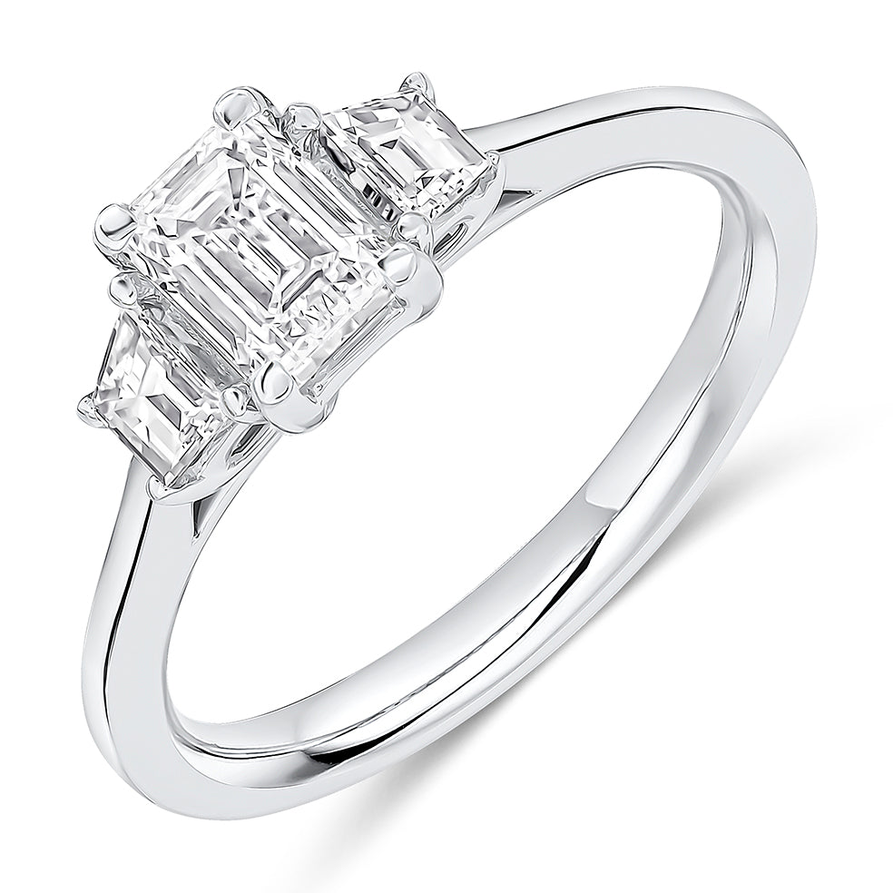 Traditional Trilogy Emerald Cut Trilogy Ring in White Gold