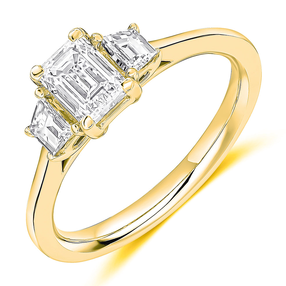 Traditional Trilogy Emerald Cut Trilogy Ring in Yellow Gold