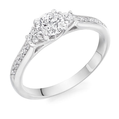 Diamond-Shouldered Trilogy Round Brilliant Trilogy Ring