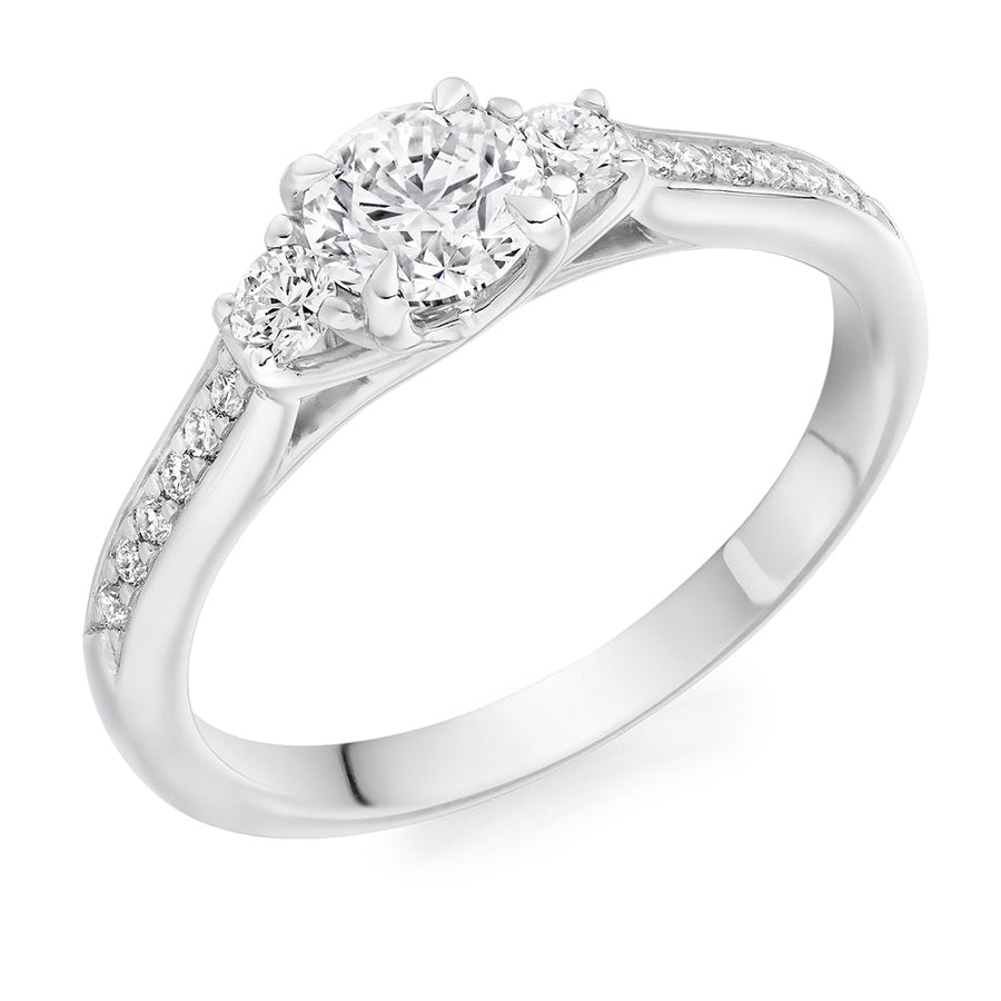 Diamond-Shouldered Trilogy Round Brilliant Trilogy Ring