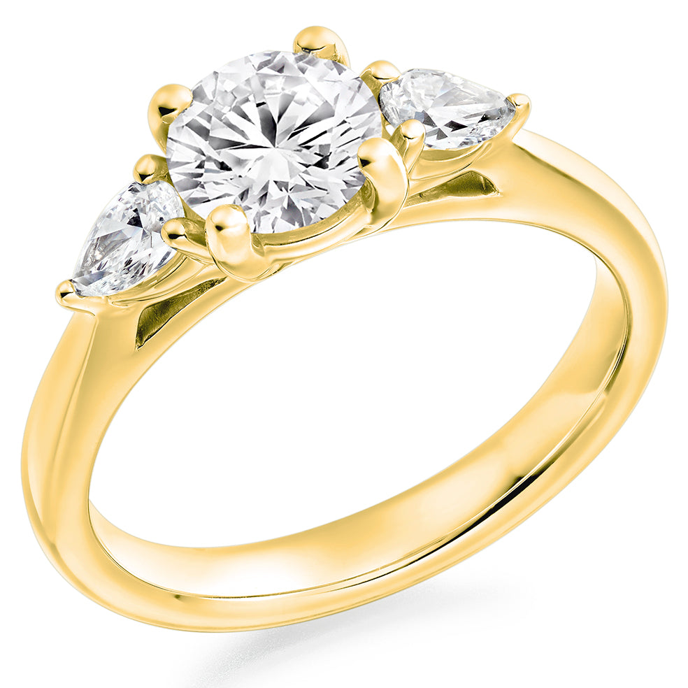 Trilogy Set with Plain Shoulders Round Brilliant Trilogy Ring, 1.00ct in Yellow Gold