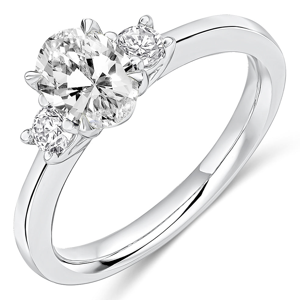 Trilogy Set with Plain Shoulders Oval Cut Trilogy Ring, 0.75ct