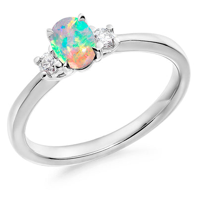 Classic Trilogy Opal & Diamond Trilogy Ring, 0.12ct