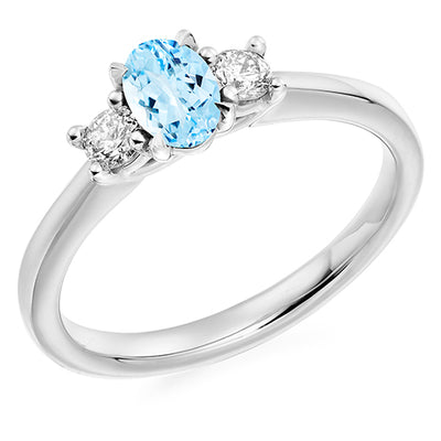 Classic Trilogy Aquamarine & Diamond Trilogy Ring, 0.2ct