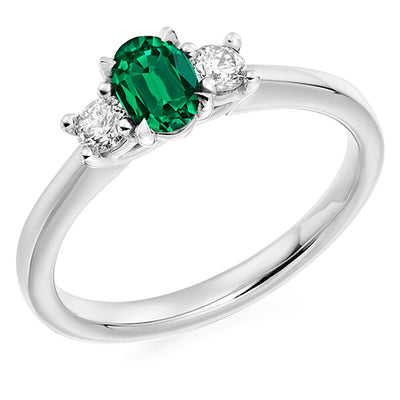 Classic Trilogy Emerald & Diamond Trilogy Ring, 0.2ct