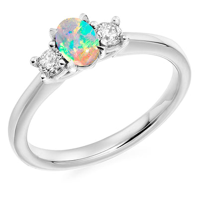 Classic Trilogy Opal & Diamond Trilogy Ring — Trilogy Set with Plain S