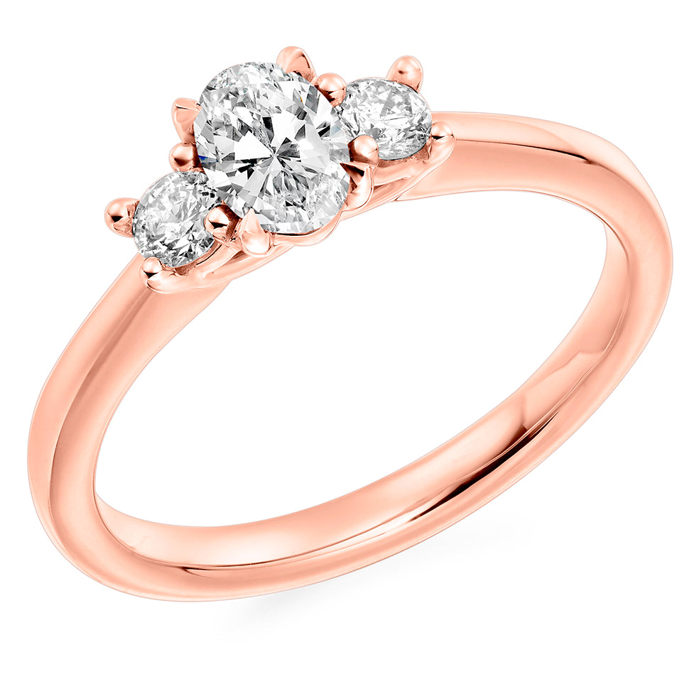 Trilogy Set with Plain Shoulders Oval Cut Trilogy Ring, 0.50ct in Rose Gold
