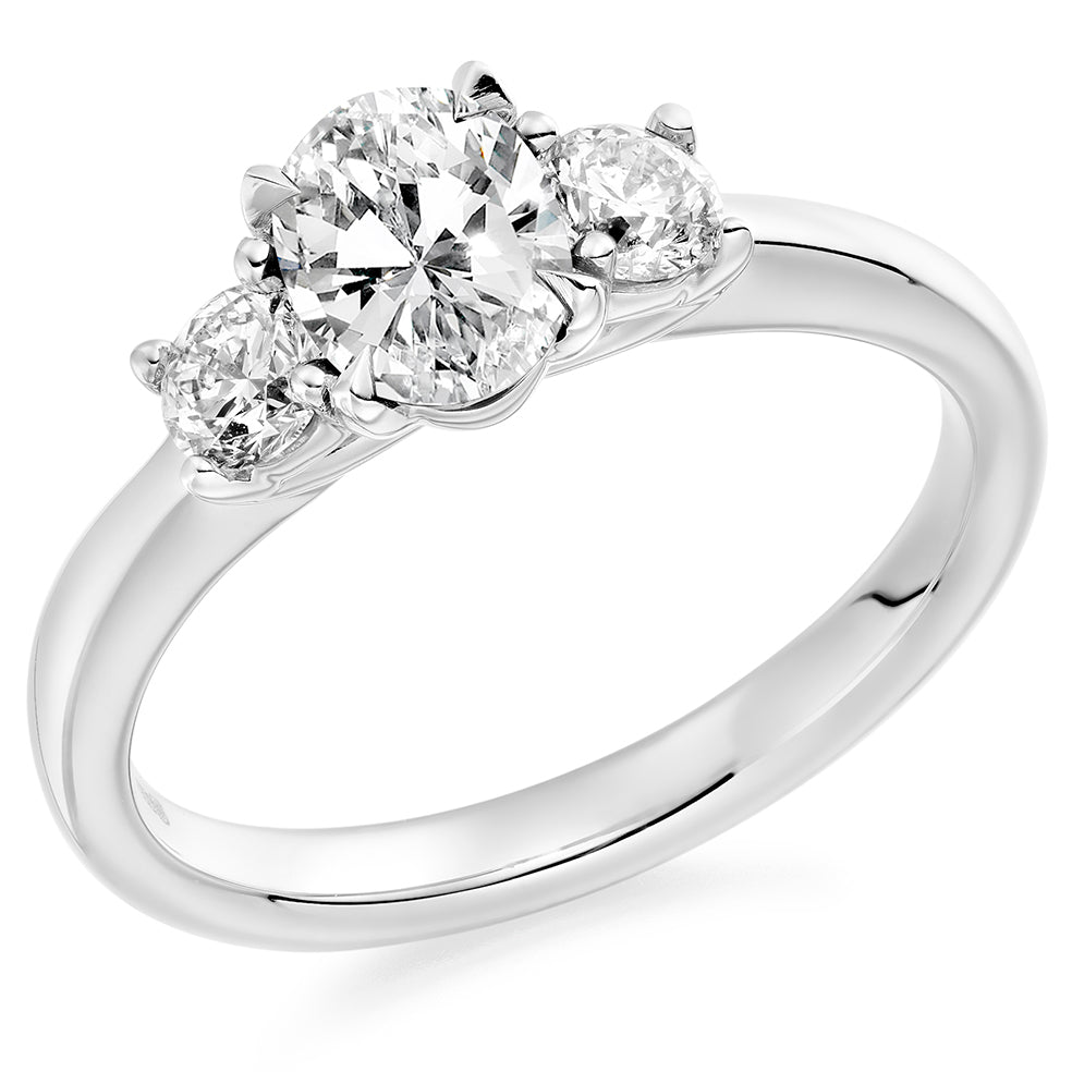 Trilogy Set with Plain Shoulders Oval Cut Trilogy Ring, 0.75ct