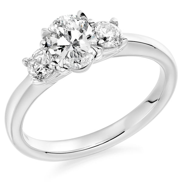 Trilogy Set with Plain Shoulders Oval Cut Trilogy Ring, 0.75ct