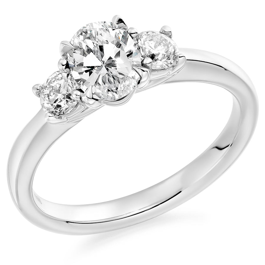 Trilogy Set with Plain Shoulders Oval Cut Trilogy Ring, 0.75ct