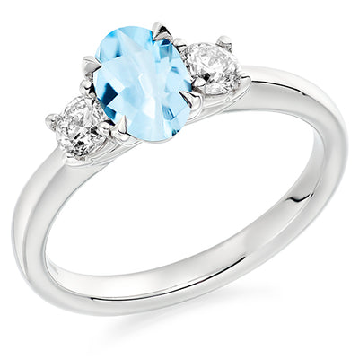 Classic Trilogy Aquamarine & Diamond Trilogy Ring, 0.36ct