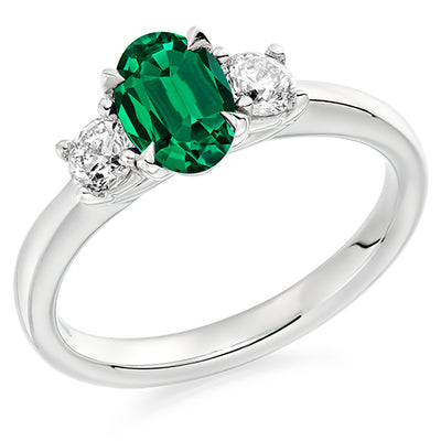 Classic Trilogy Emerald & Diamond Trilogy Ring, 0.36ct