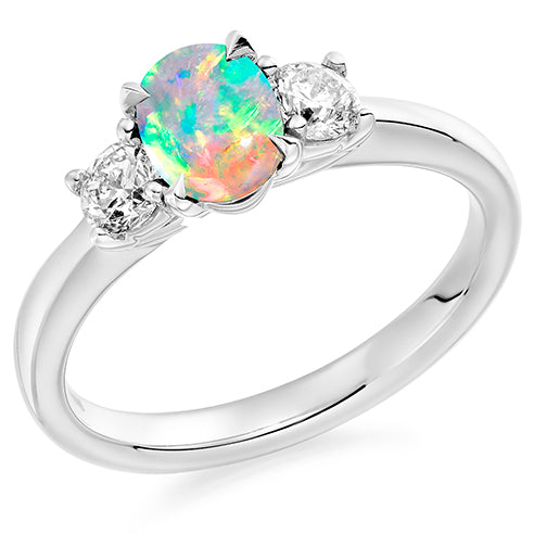 Classic Trilogy Opal & Diamond Trilogy Ring, 0.36ct