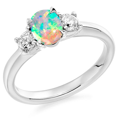 Classic Trilogy Opal & Diamond Trilogy Ring, 0.36ct