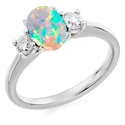 Classic Trilogy Opal & Diamond Trilogy Ring, 0.35ct