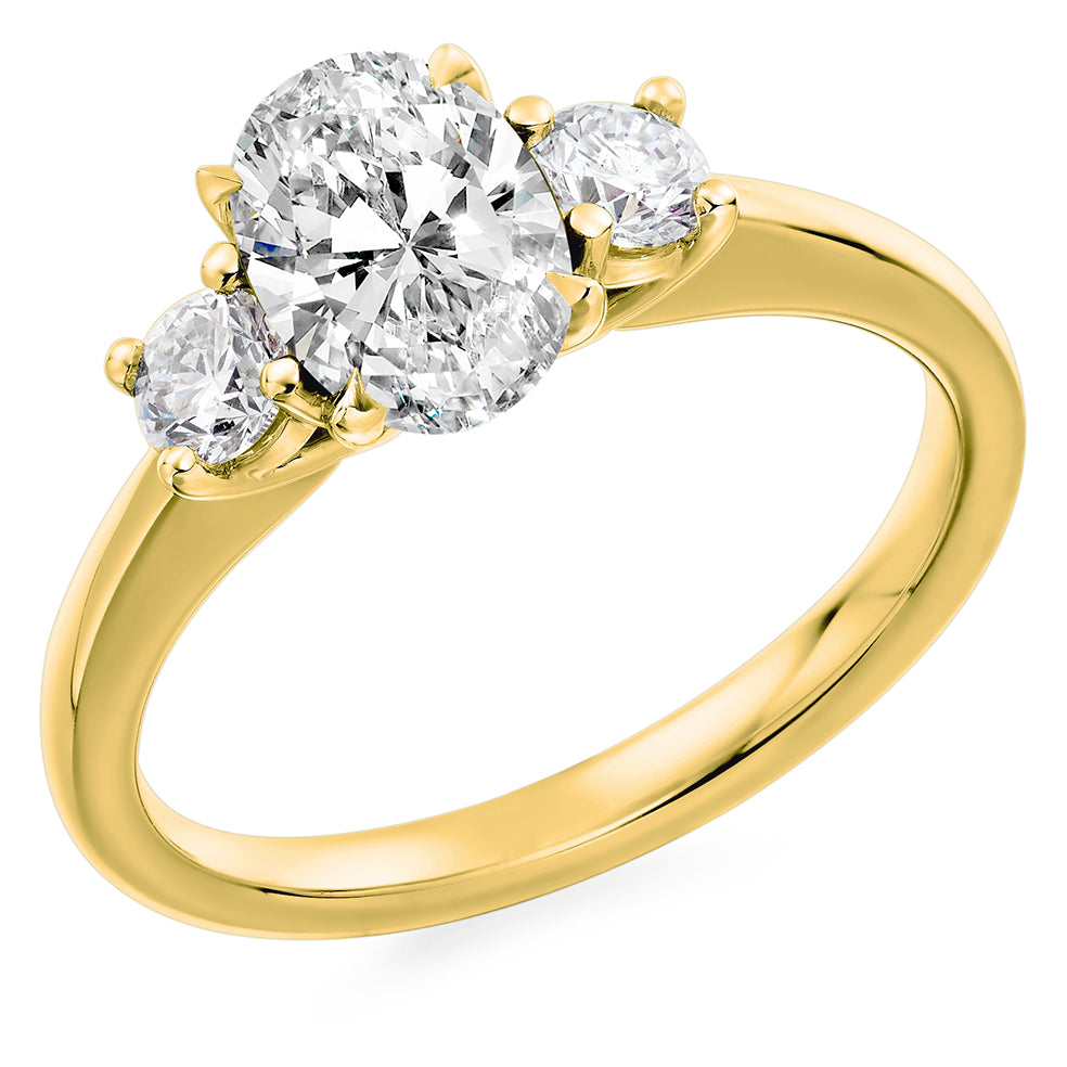 Trilogy Set with Plain Shoulders Oval Cut Trilogy Ring, 1.25ct in Yellow Gold