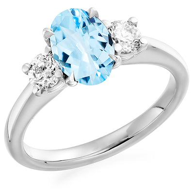 Classic Trilogy Aquamarine & Diamond Trilogy Ring II, 0.5ct