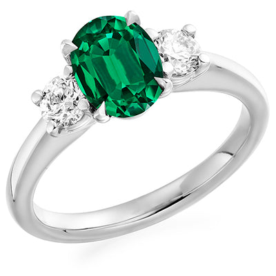 Classic Trilogy Emerald & Diamond Trilogy Ring II, 0.5ct