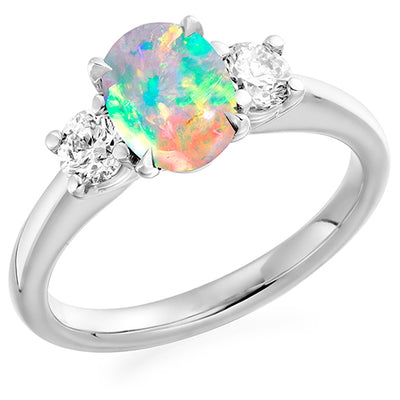 Classic Trilogy Opal & Diamond Trilogy Ring, 0.5ct
