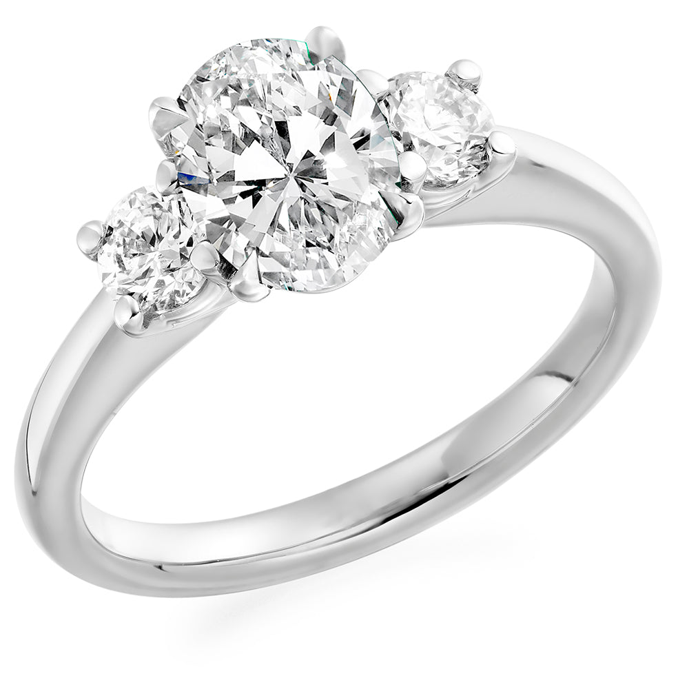 Trilogy Set with Plain Shoulders Oval Cut Trilogy Ring, 2.00ct