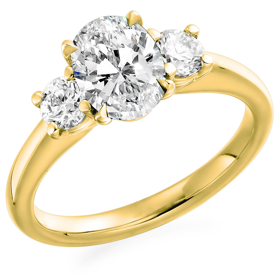 Trilogy Set with Plain Shoulders Oval Cut Trilogy Ring, 2.00ct in Yellow Gold