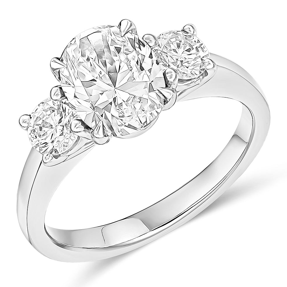 Trilogy Set with Plain Shoulders Oval Cut Trilogy Ring, 2.00ct