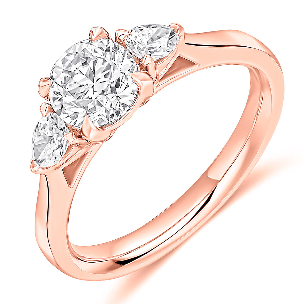 Trilogy Set with Plain Shoulders Round Brilliant Trilogy Ring, 1.00ct in Rose Gold