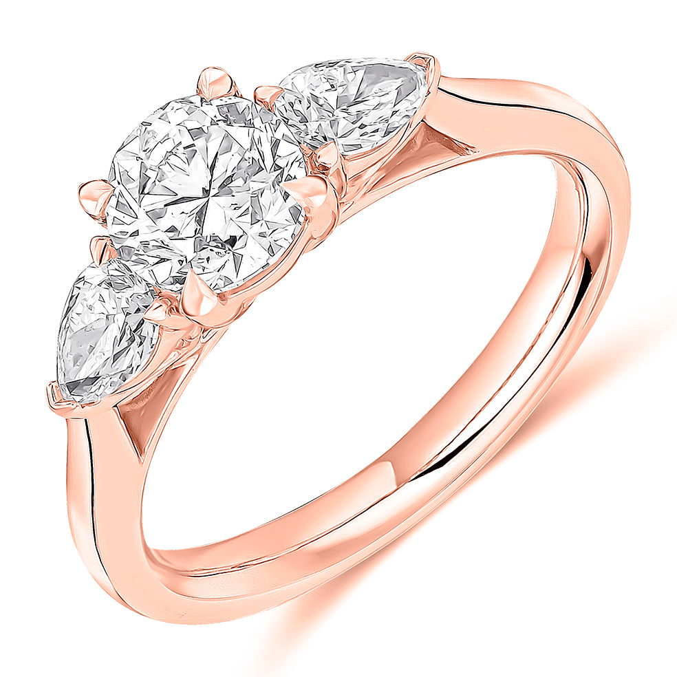 Trilogy Set with Plain Shoulders Round Brilliant Trilogy Ring, 1.00ct in Rose Gold