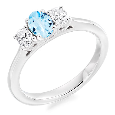 Classic Trilogy Aquamarine & Diamond Trilogy Ring III, 0.2ct