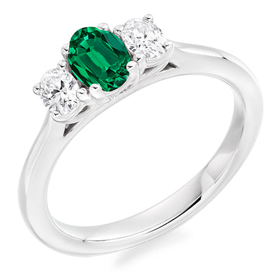 Classic Trilogy Emerald & Diamond Trilogy Ring III, 0.2ct
