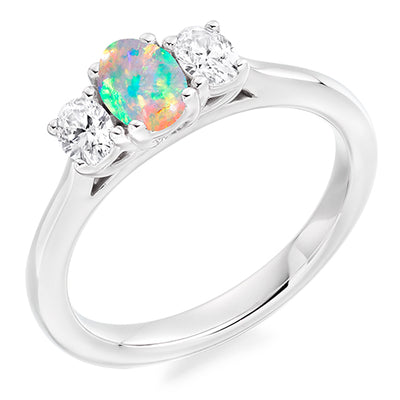 Classic Trilogy Opal & Diamond Trilogy Ring, 0.2ct