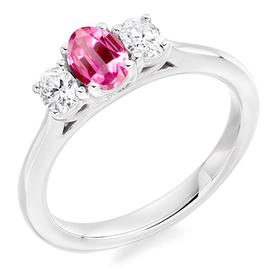 Classic Trilogy Pink Sapphire & Diamond Trilogy Ring III, 0.2ct
