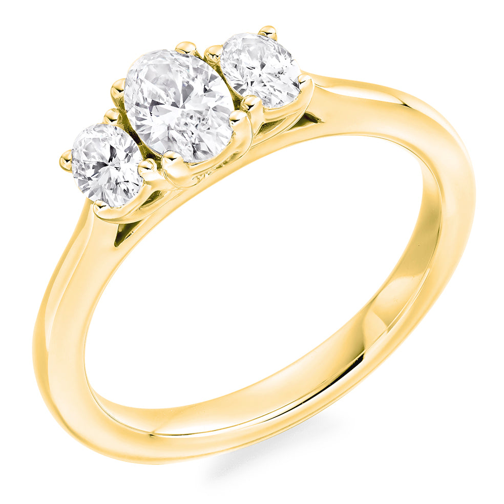 Trilogy Set with Plain Shoulders Oval Cut Trilogy Ring, 0.50ct in Yellow Gold