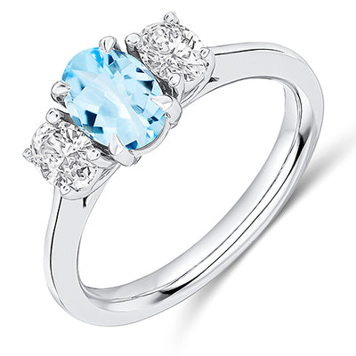 Classic Trilogy Aquamarine & Diamond Trilogy Ring, 0.3ct