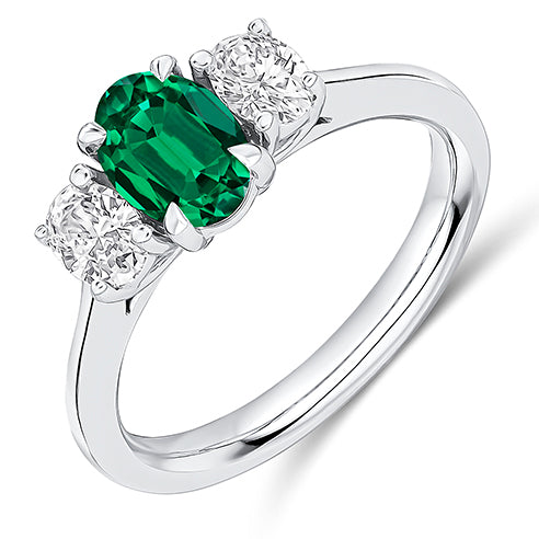 Classic Trilogy Emerald & Diamond Trilogy Ring, 0.3ct