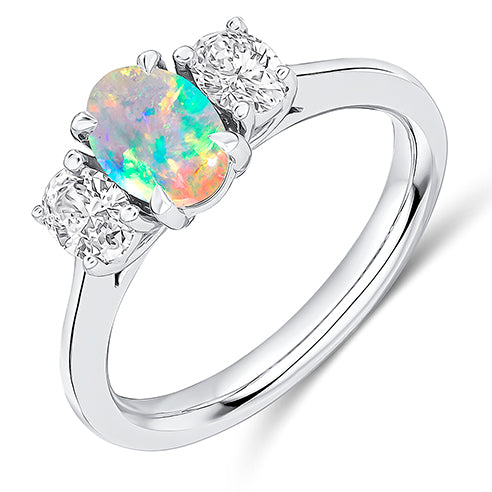 Classic Trilogy Opal & Diamond Trilogy Ring, 0.3ct