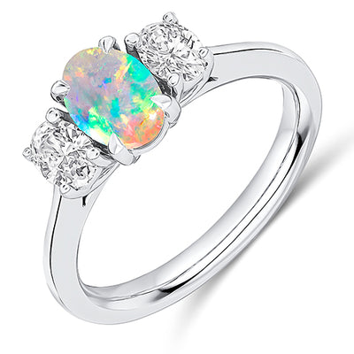 Classic Trilogy Opal & Diamond Trilogy Ring, 0.3ct