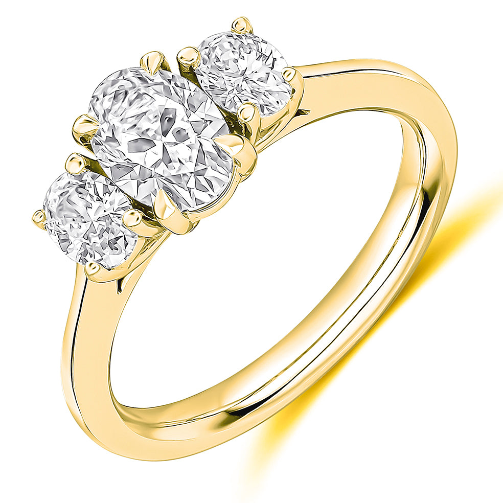 Trilogy Set with Plain Shoulders Oval Cut Trilogy Ring, 1.00ct in Yellow Gold