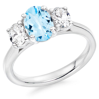 Classic Trilogy Aquamarine & Diamond Trilogy Ring III, 0.5ct