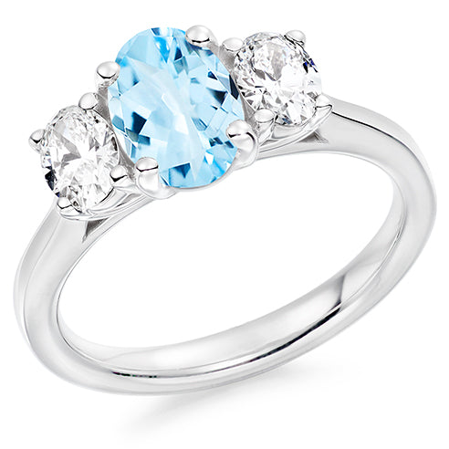Classic Trilogy Aquamarine & Diamond Trilogy Ring III, 0.5ct
