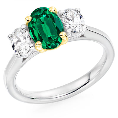 Cluster Emerald & Diamond Trilogy Ring, 0.5ct