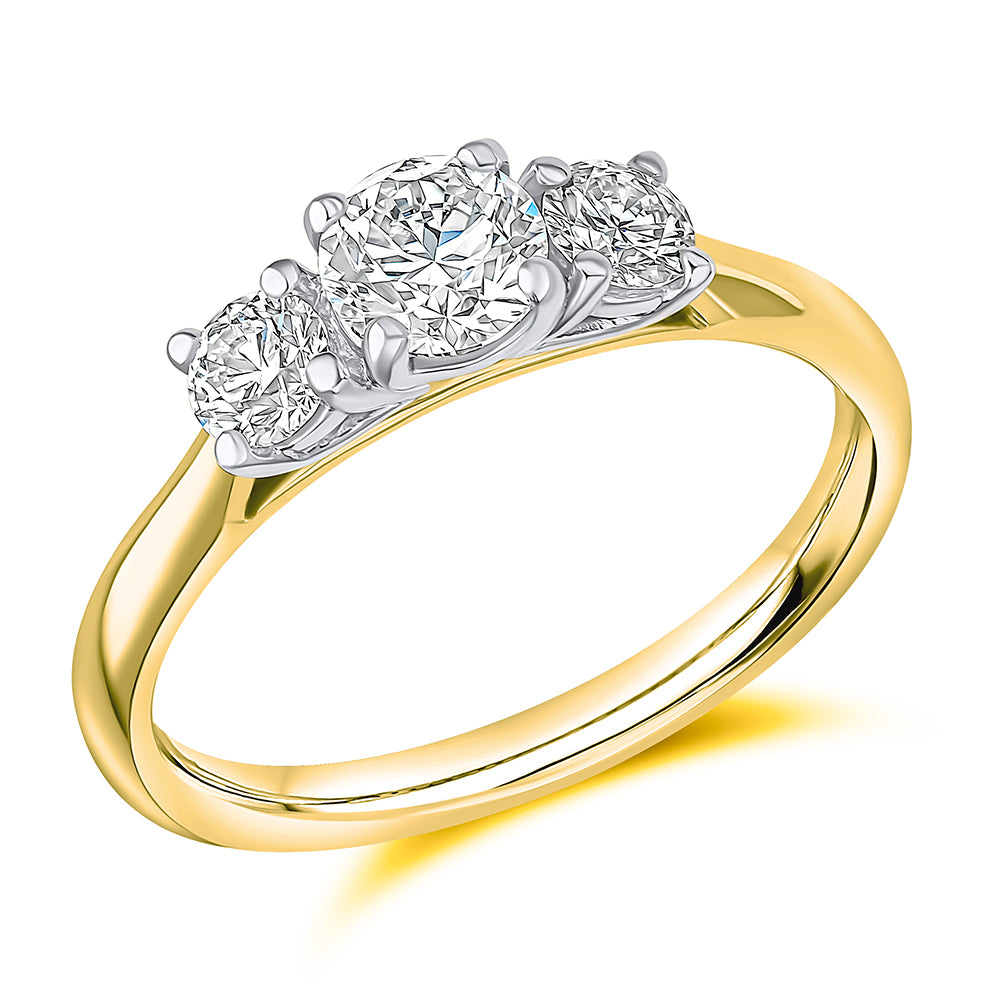 Trilogy Set with Plain Shoulders Trilogy Ring in Yellow Gold