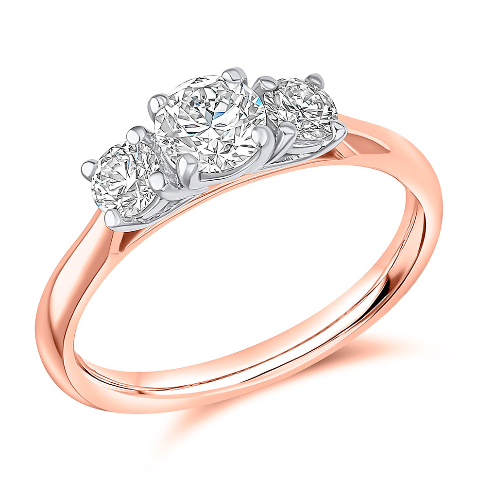 Trilogy Set with Plain Shoulders Trilogy Ring in Rose Gold