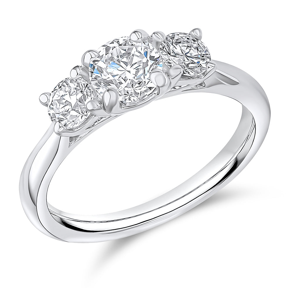 Trilogy Set with Plain Shoulders Round Brilliant Trilogy Ring, 0.75ct