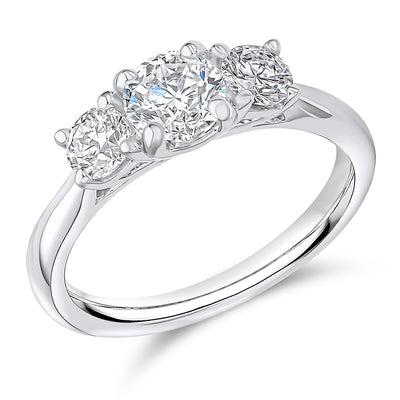 Trilogy Set with Plain Shoulders Round Brilliant Trilogy Ring, 0.75ct