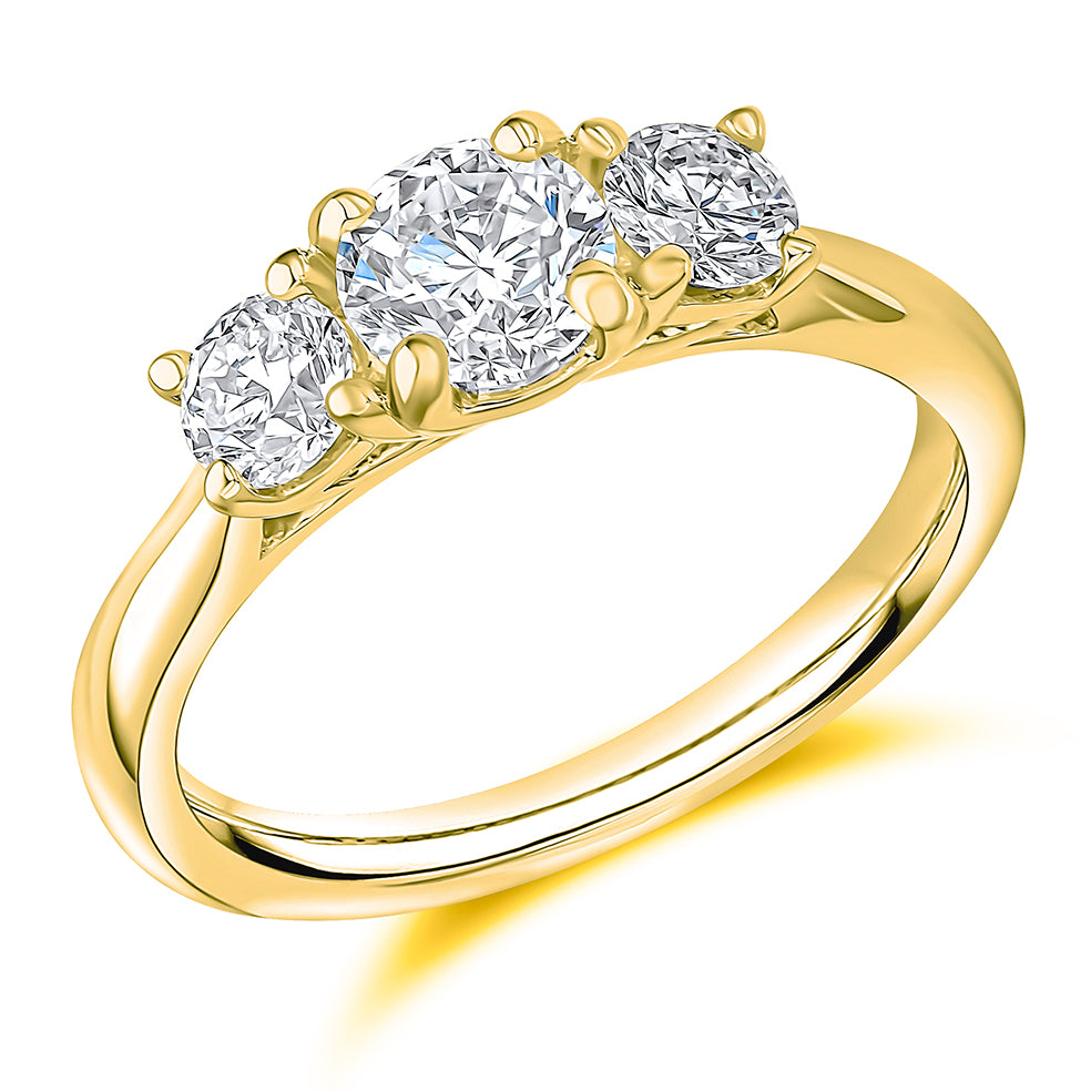 Trilogy Set with Plain Shoulders Trilogy Ring in Yellow Gold