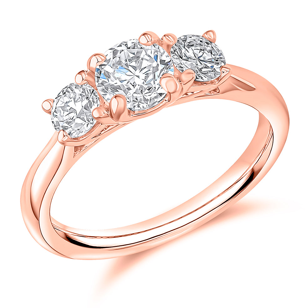Trilogy Set with Plain Shoulders Trilogy Ring in Rose Gold
